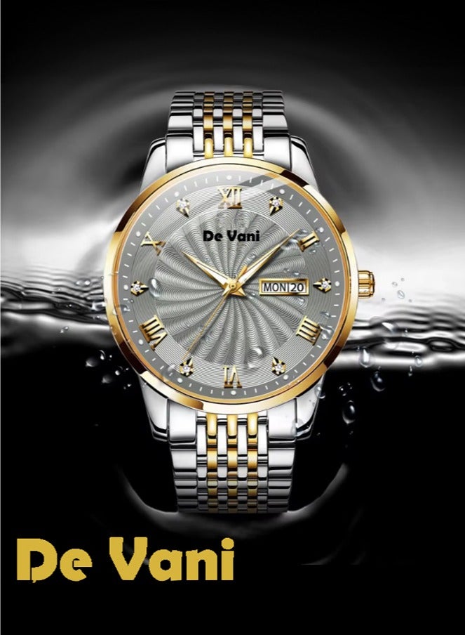 دي فاني ساعة يد للرجال ستنانلس ستيل أنالوج بعقارب مع تقويم وإضاءة ليلية - Image 2