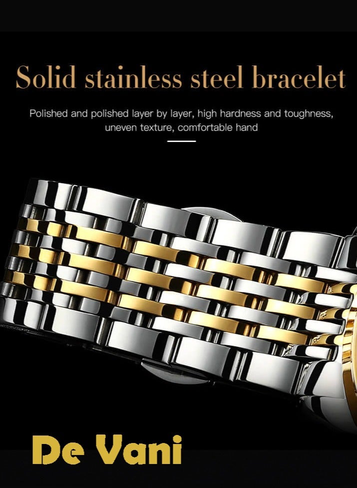 دي فاني ساعة يد للرجال ستنانلس ستيل أنالوج بعقارب مع تقويم وإضاءة ليلية - Image 5