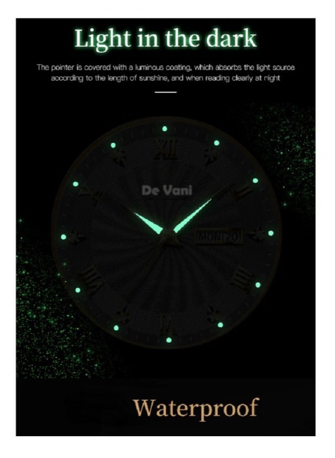 دي فاني ساعة يد للرجال ستنانلس ستيل أنالوج بعقارب مع تقويم وإضاءة ليلية - Image 4