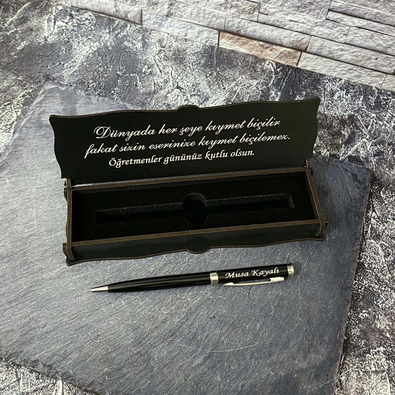 Sanat Hediyelik Art Gift Special Metal Ballpoint Pen Named for Teachers' Day + Wooden Box / Teacher / Gift / Personalized / November 24  - Image 1