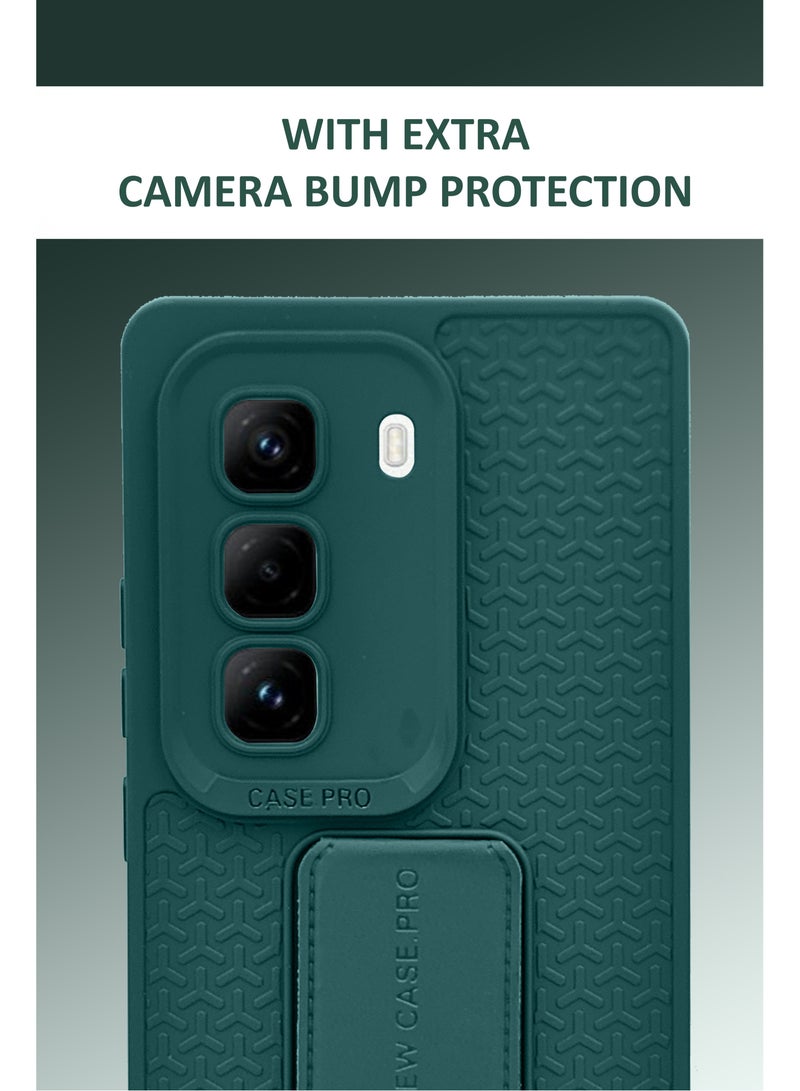 For Infinix Hot 50 Pro Plus - Semi Soft Silicone Magnetic Back Stand Case  With Foldable Kickstand  Finger Strap  - Green - Image 3