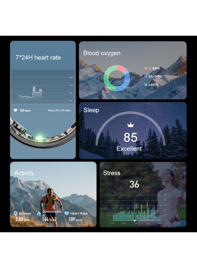 خاتم ذكي لتتبع اللياقة البدنية ومعدل ضربات القلب ومراقبة النوم وأكسجين الدم 5ATM مقاوم للماء وخاتم صحي وعداد خطوات للرجال والنساء - Image 4