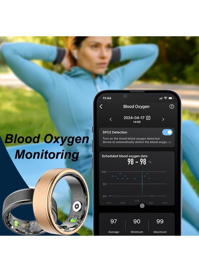 خاتم ذكي لتتبع اللياقة البدنية ومعدل ضربات القلب ومراقبة النوم وأكسجين الدم 5ATM مقاوم للماء وخاتم صحي وعداد خطوات للرجال والنساء - Image 5