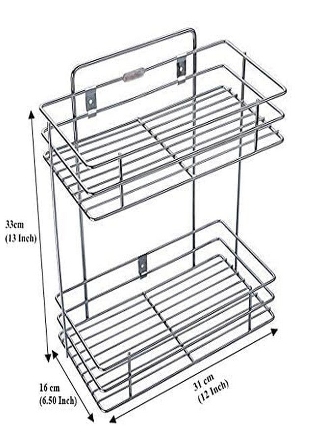 ABUDIT Stainless Steel 2 Leyar Container Wall Mount Organizer For Kitchen Storage/Hanging Shelves/Rack/Masala Trolley/Racks Items. - Image 3