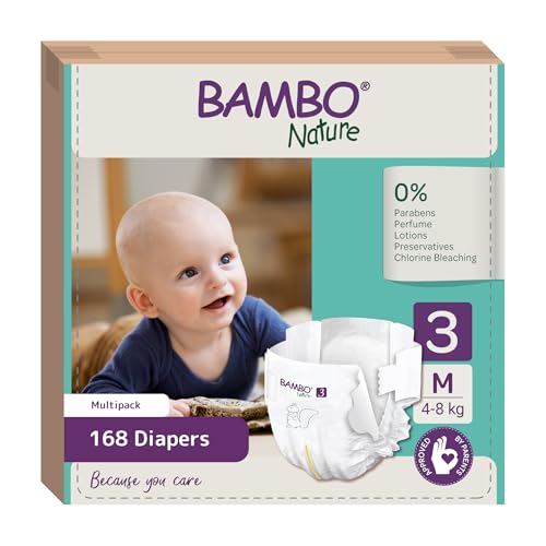 Bambo Nature Premium Baby Tape Diapers for Baby Medium Size (4-8 Kgs), Super Absorbent, Breathable, Extra Soft, Dermatologically Tested, Hypoallergenic Infant Nappies With Wetness Indicator, 168 Count - Image 1