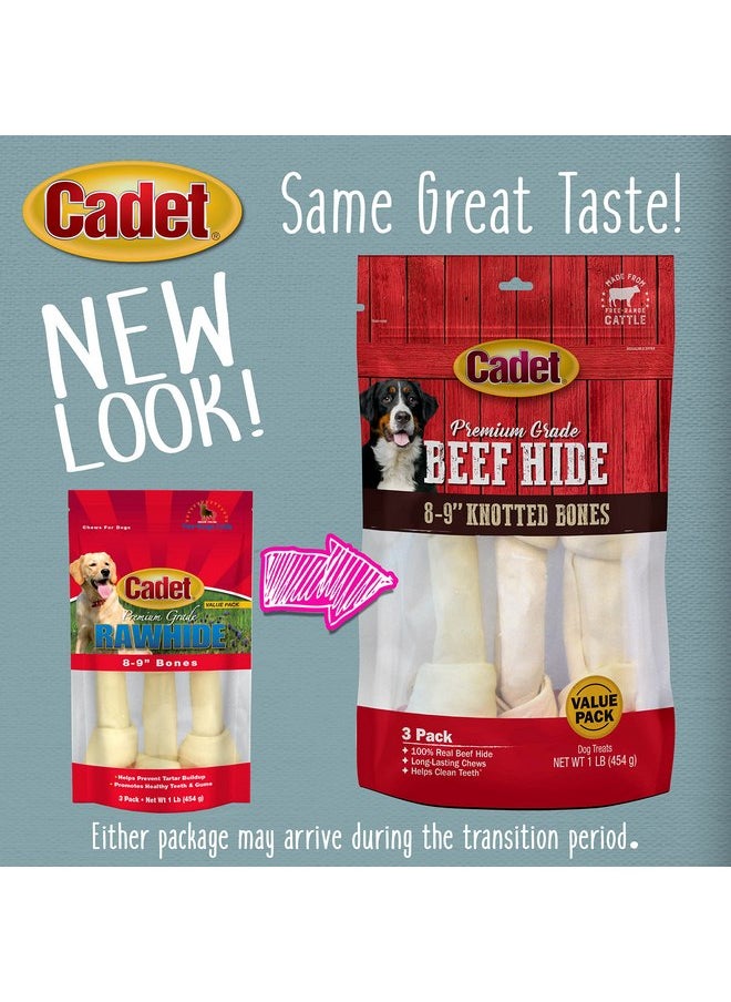 Cadet Cadet Premium Grade Beef Hide for Dogs, Long Lasting Rawhide Knotted Bones Single Ingredient Dog Chews, 8"-9" Dog Bones, 3 Pack  - Image 4