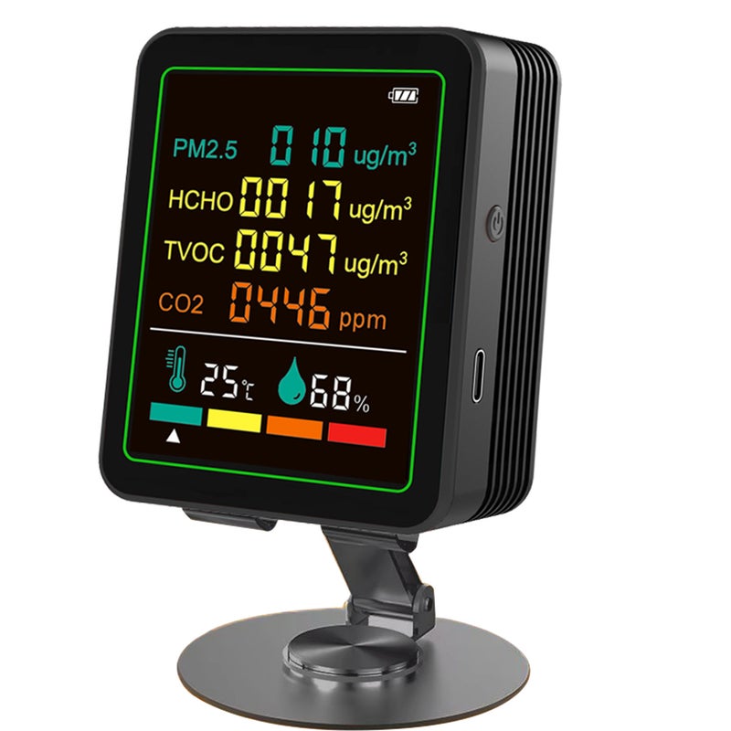 ZN-MT07WT Six-in-One Environmental Monitor with Infrared + Semiconductor Sensors for PM2.5, CO2, TVOC, HCHO, Temperature, and Humidity, Shipped with Built-in Battery - Image 1