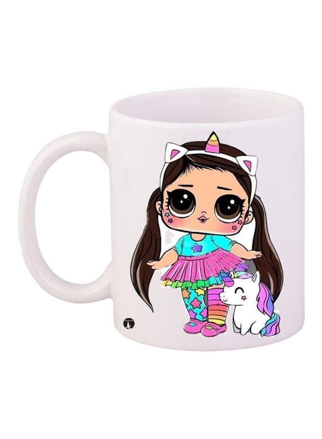 Cartoon Printed Coffee Mug White/Cyan/Pink 11ounce