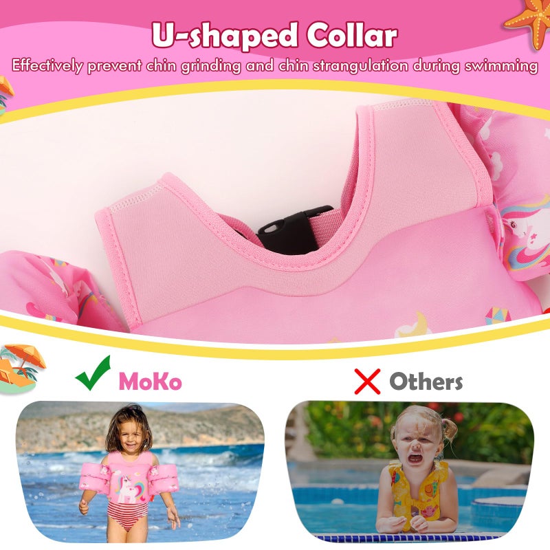 MoKo Toddler Swim Vest - Cute Toddler Floaties with Emergency Whistle for Boys and Girls 13-20-30 lbs Water Wings Arm Band Floaties Swim Training Equipment for Beach Swimming Pool Sea, Unicorn - Image 2