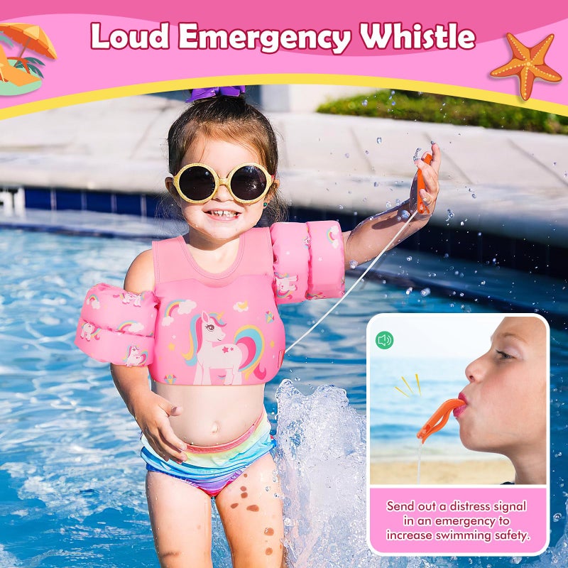 MoKo Toddler Swim Vest - Cute Toddler Floaties with Emergency Whistle for Boys and Girls 13-20-30 lbs Water Wings Arm Band Floaties Swim Training Equipment for Beach Swimming Pool Sea, Unicorn - Image 4