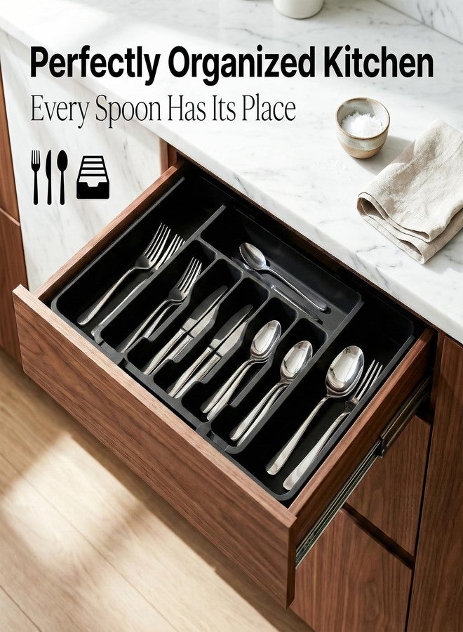 Tarev Drawer Organizer Tray/Kitchen Expandable Utensil Tray/Adjustable Utensil Organizer/Cutlery Silverware Flatware Holder/Divider for Spoons Forks Knives Tableware (Black, 1 Pcs) - Image 5