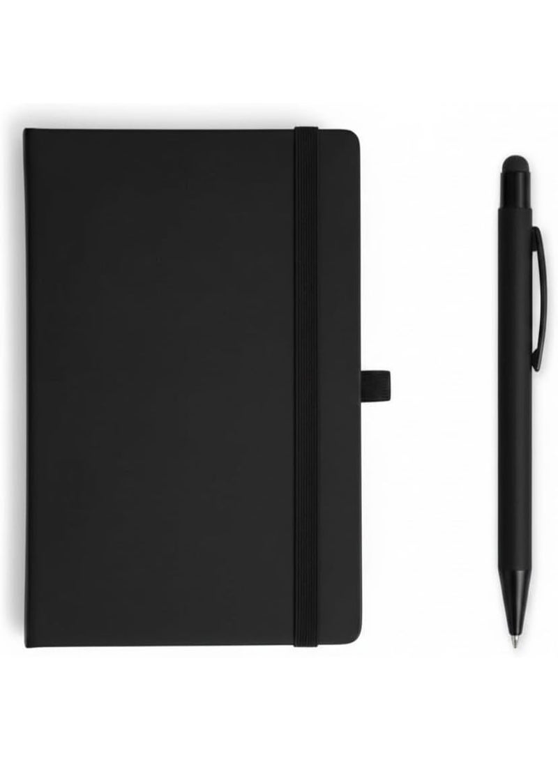 طقم التدوين الفاخر: دفتر ملاحظات (A5) بغلاف جلدي أسود مع قلم أنيق - Image 1