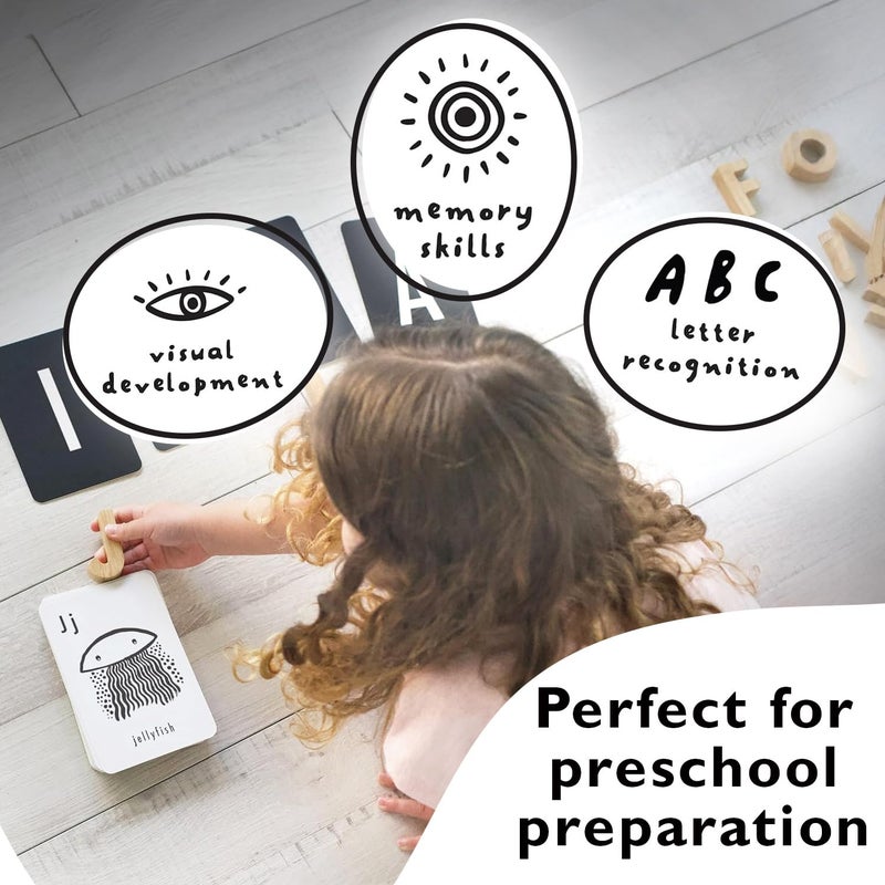 Wee Gallery Educational Flashcards for Babies, Double Sided Black and White Learning Flash cards, Woodland Animal Alphabet Cards for Visual Stimulation and Cognitive Development of Toddlers - Image 3