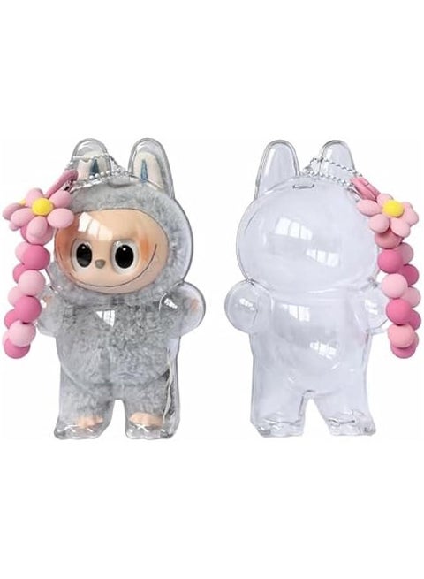 Keychain Protective case for Labubu Plush Figure Doll,Transparent Display case for The Dolls of Pop Mart Labubu Monster Series.Storage Transparent PVC Keychain Model Walking Display Bag (Standing)