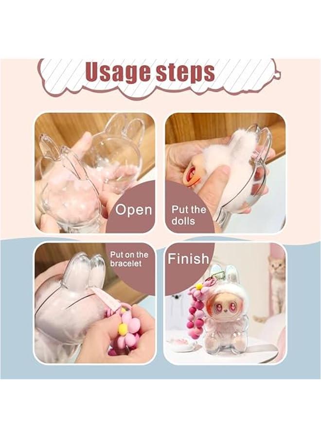 Keychain Protective case for Labubu Plush Figure Doll,Transparent Display case for The Dolls of Pop Mart Labubu Monster Series.Storage Transparent PVC Keychain Model Walking Display Bag (Standing)  - Image 5