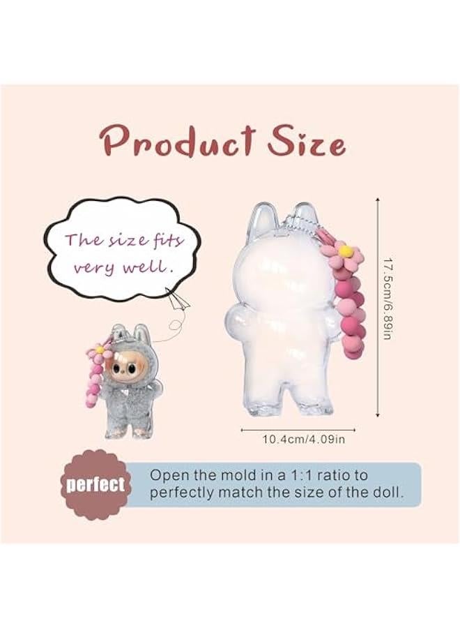 Keychain Protective case for Labubu Plush Figure Doll,Transparent Display case for The Dolls of Pop Mart Labubu Monster Series.Storage Transparent PVC Keychain Model Walking Display Bag (Standing)  - Image 4