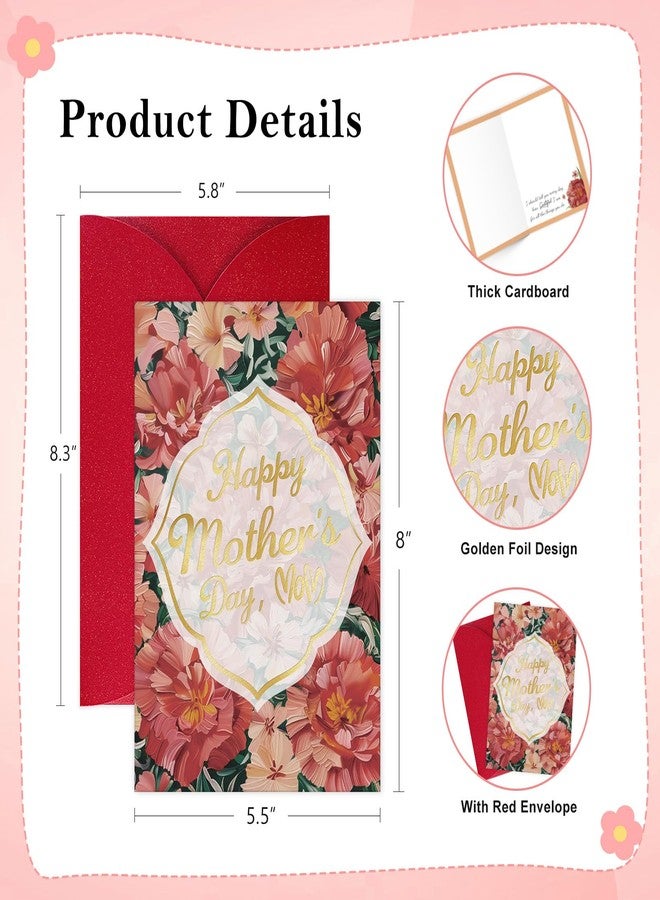 FLYAB Mothers Day Gift Card - 5.5"x8" Mother's Day Flower Card with Envelope Golden Foil Floral Design Elegant Present for Mom from Son Daughter - Image 4