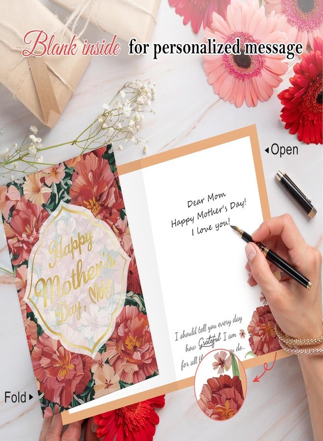 FLYAB Mothers Day Gift Card - 5.5"x8" Mother's Day Flower Card with Envelope Golden Foil Floral Design Elegant Present for Mom from Son Daughter - Image 5