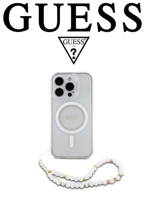 Back Case for iPhone 16 Pro Max, supports MagSafe wireless charging, camera bumper, clear color, original design approved by GUESS, designed in France. By CG MOBILE
