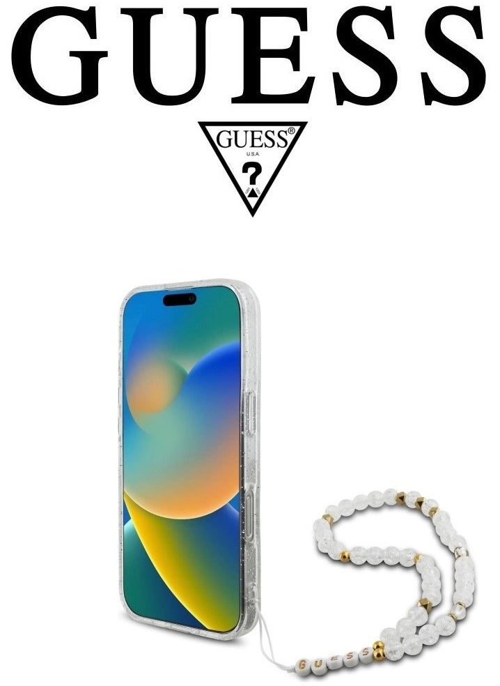 Back Case for iPhone 16 Pro Max, supports MagSafe wireless charging, camera bumper, clear color, original design approved by GUESS, designed in France. By CG MOBILE