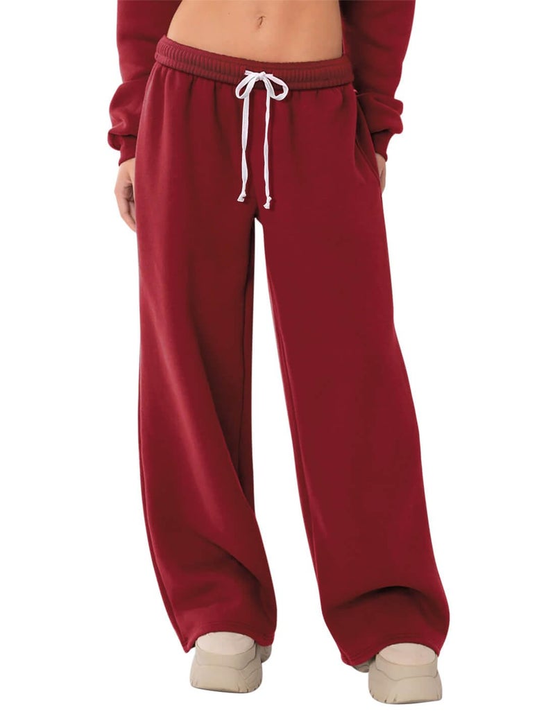 HeSaYep Women's Fleece Lined Sweatpants Wide Leg Baggy High Waisted Sweat Pants Drawstring Lounge Trousers Y2K Straight Leg Sherpa Pants Red M - Image 1
