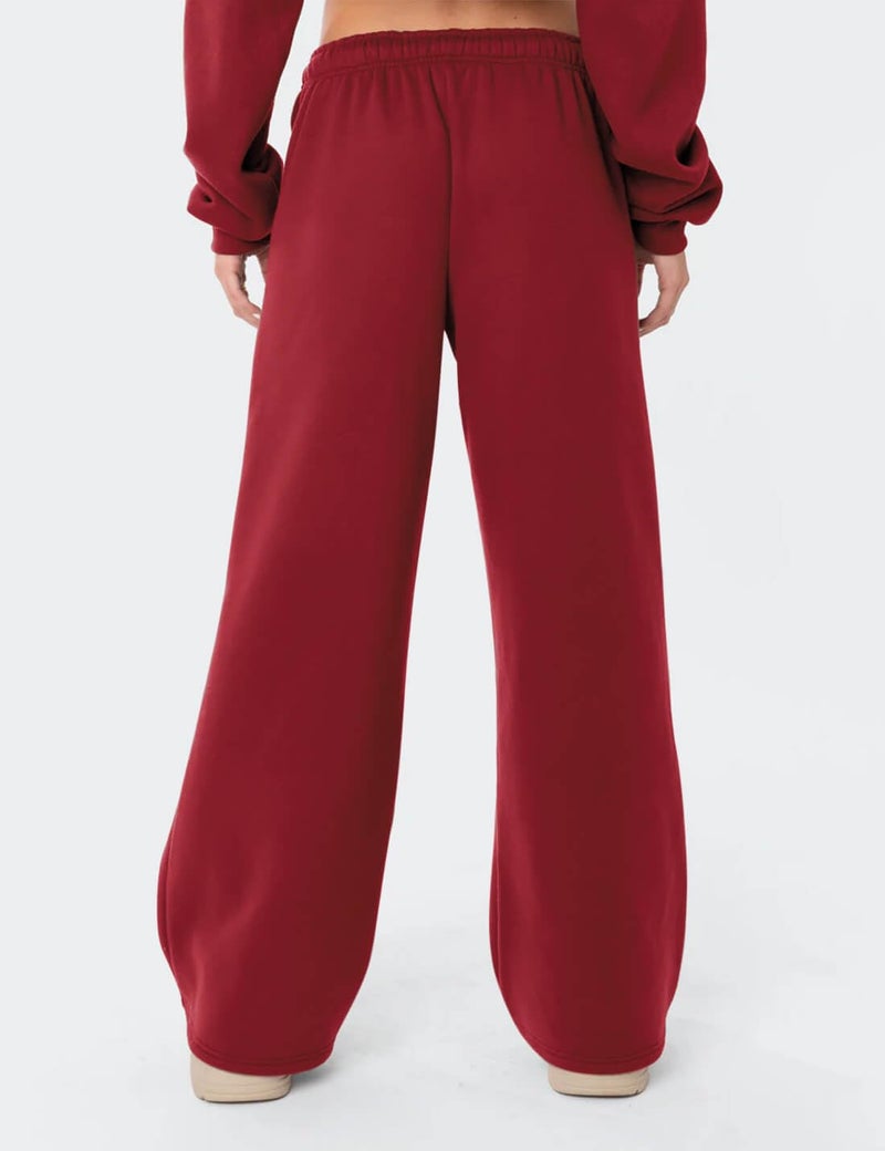 HeSaYep Women's Fleece Lined Sweatpants Wide Leg Baggy High Waisted Sweat Pants Drawstring Lounge Trousers Y2K Straight Leg Sherpa Pants Red M - Image 2