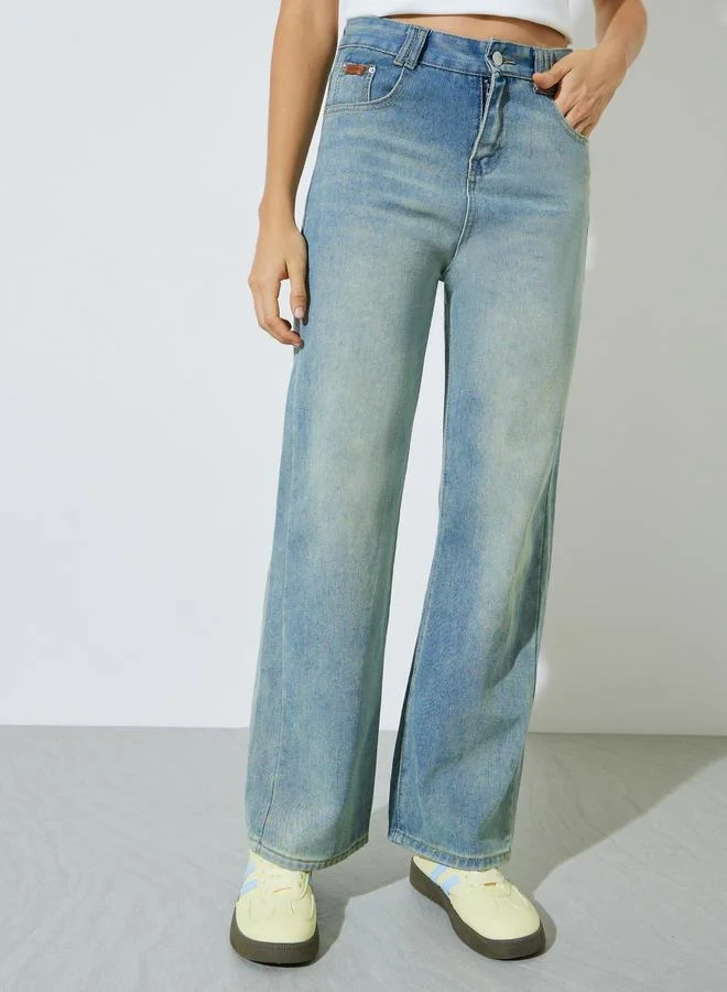 Styli Medium Blue Mid-Rise Faded Straight Fit Jeans