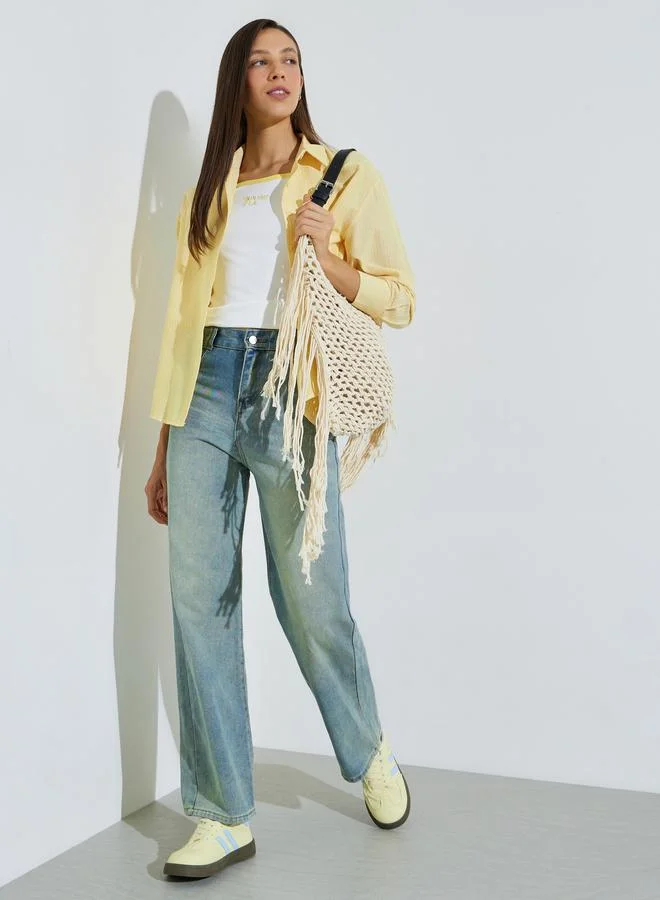 Styli Medium Blue Mid-Rise Faded Straight Fit Jeans