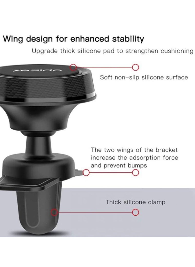 يسيدو Yesido Mobile Magnetic Car Holder Black, 360 Degree Magnetic Mount Air Vent Cradle Compatible with iPhone 12 mini/12/12 pro, Samsung Galaxy S21/20 or Note Ultra, Huawei and more - Image 2