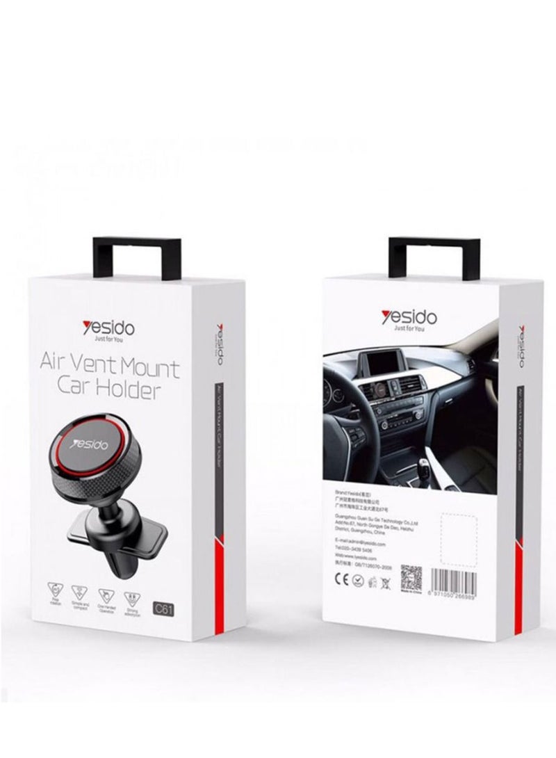 يسيدو Yesido Mobile Magnetic Car Holder Black, 360 Degree Magnetic Mount Air Vent Cradle Compatible with iPhone 12 mini/12/12 pro, Samsung Galaxy S21/20 or Note Ultra, Huawei and more - Image 3
