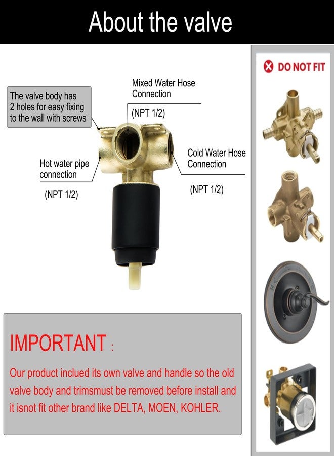 BEIYI Matte Black Shower Handle Valve, Single-Handle Bathroom Control Valve Kit Single Function Shower Mixer Valves - Image 2