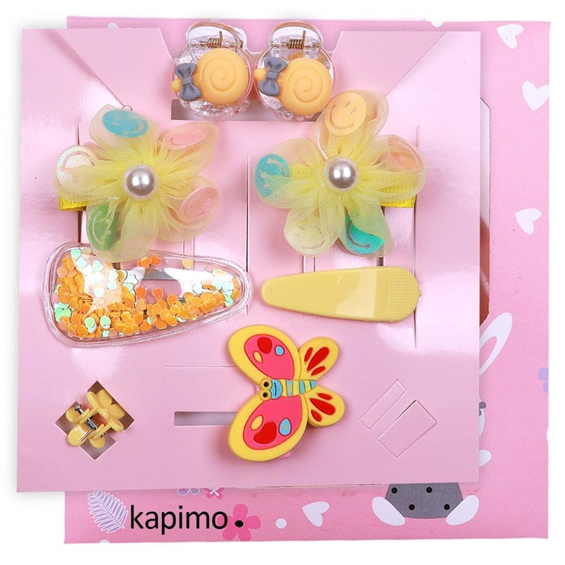 kapimo 8 pcs Hair Clips for Baby Girls Toddlers Assorted Stylish Fashion Kids Hair Accessories Gift Set Box (YELLOW) - Image 3
