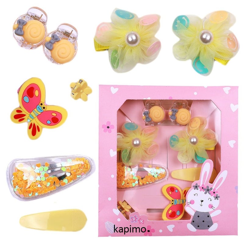 kapimo 8 pcs Hair Clips for Baby Girls Toddlers Assorted Stylish Fashion Kids Hair Accessories Gift Set Box (YELLOW) - Image 1