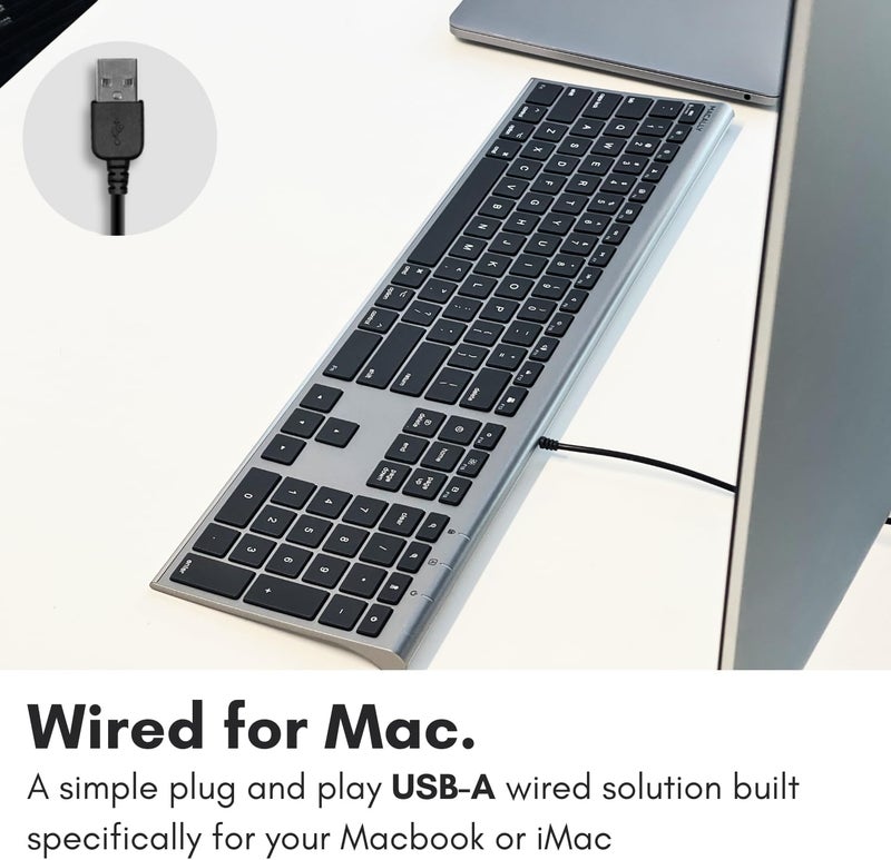 MACALLY Ultra-Slim USB Wired Computer Keyboard - Works Great as Both a Windows or Wired Mac Keyboard - Compatible Full Size Apple Keyboard with Numeric Keypad for Mac mini, iMac, MacBook - Space Gray - Image 2