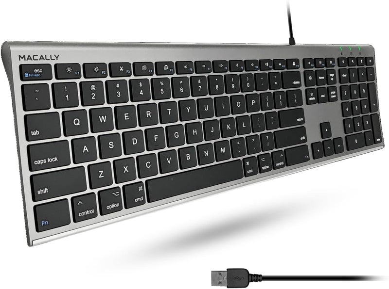 MACALLY Ultra-Slim USB Wired Computer Keyboard - Works Great as Both a Windows or Wired Mac Keyboard - Compatible Full Size Apple Keyboard with Numeric Keypad for Mac mini, iMac, MacBook - Space Gray - Image 1