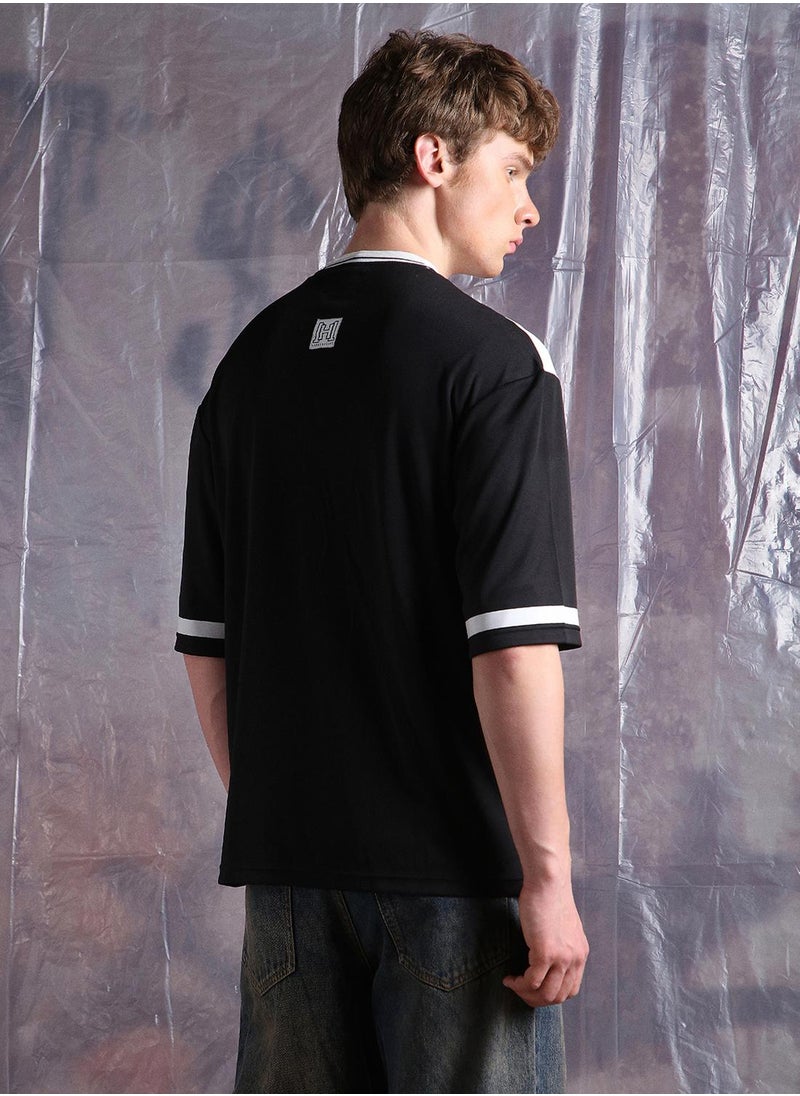 Hubberholme - Black Oversized Tshirts Printed design crafted from 100% Polyester featuring Half Sleeve with Slip on closure. - Image 1