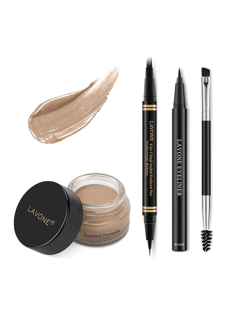 LAVONE Eyebrow Makeup Kit  4 Tip Waterproof Microblading Pencil Eyeliner Pomade Dualended Brush Natural Looking  Blonde 