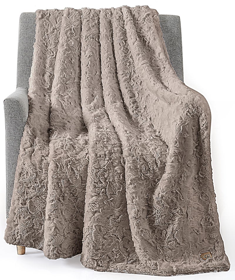 UGG Adalee Faux Fur Throw Blanket Luxury Lightweight Cozy Soft Throw for Couch Bed or Chair Hypoallergenic Machine Washable DoubleSided Fluffy Blanket Home Decor 50inch x 70inch Oyster Brown