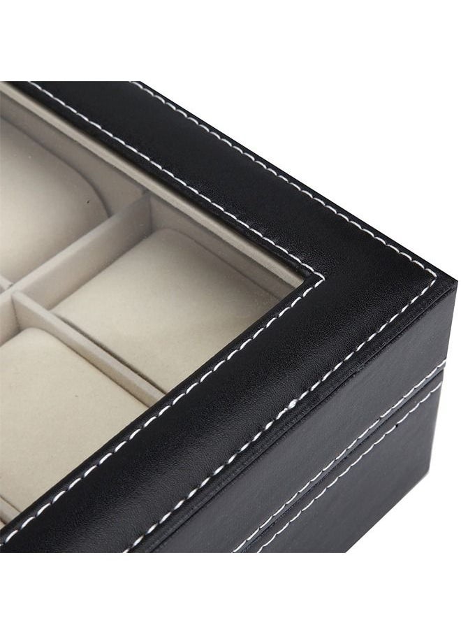 PADOM Padom PU Leather Watch Box, Watch Holder, Watch Organizer with Glass Lid, Watch Case with Removable Watch Pillow, Velvet Lining, Metal Clasp, Watch Display (12 Slot)  - Image 5