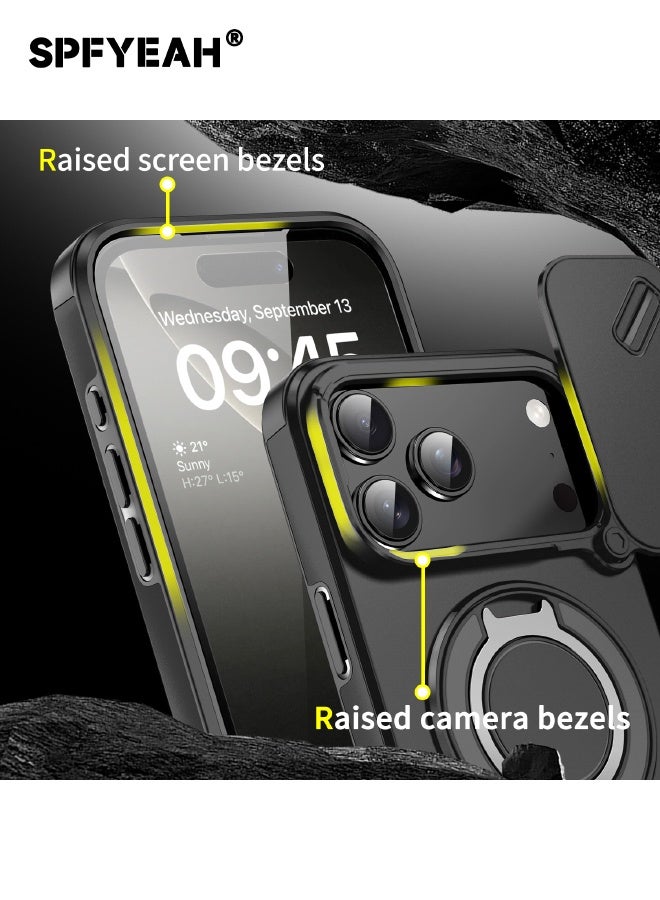 SPFYEAH [2-in-1] iPhone 17 Pro Case with Privacy Screen Protector, Slide Camera Cover, Built-in 360° Rotate Round Ring Kickstand, Heavy Duty Shockproof Back Cover for iPhone 17 Pro 6.3 inch (Black, 1+1 Pack) - Image 5