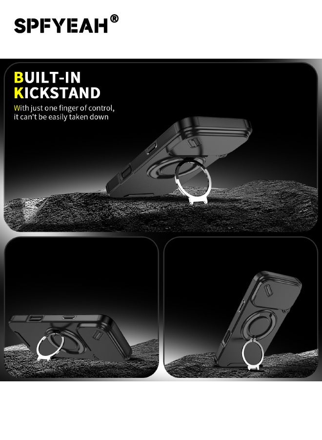 SPFYEAH [2-in-1] iPhone 17 Pro Case with Privacy Screen Protector, Slide Camera Cover, Built-in 360° Rotate Round Ring Kickstand, Heavy Duty Shockproof Back Cover for iPhone 17 Pro 6.3 inch (Black, 1+1 Pack) - Image 4