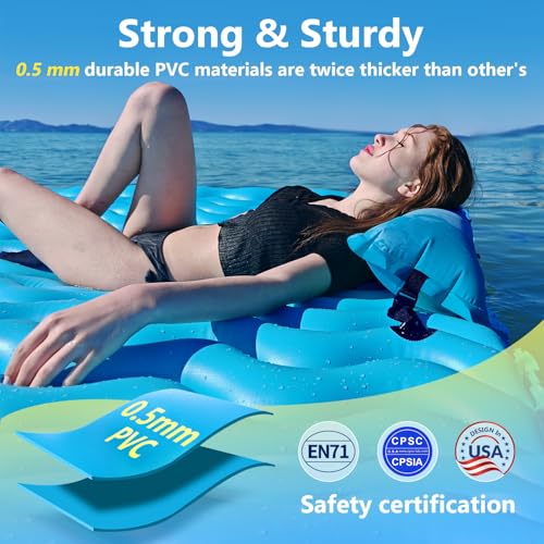 Sunrio 2025 Upgrade 72''*72'' Giant Inflatable Floating Mat-Pool Float Lake Floats for Adults with Air Pillow Pool Mats for Floating Swimming Pool Beach Lake for Summer Water Party Blue - Image 4
