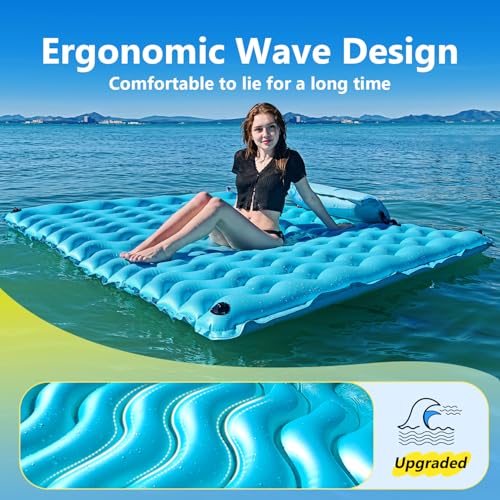 Sunrio 2025 Upgrade 72''*72'' Giant Inflatable Floating Mat-Pool Float Lake Floats for Adults with Air Pillow Pool Mats for Floating Swimming Pool Beach Lake for Summer Water Party Blue - Image 3