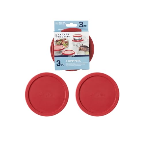 Anchor Hocking Classic Round Food Storage SnugFit Replacement Lids Red 2 Cup Set of 3