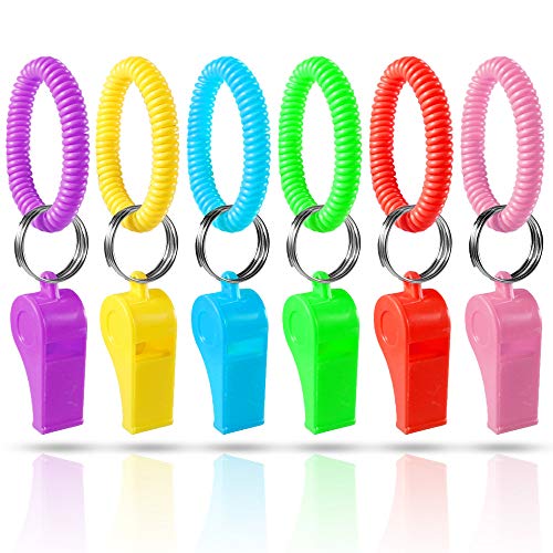 PROLOSO PRLOSO 24 Pieces Whistle Bracelets with Keychain for Kids Party Favors Noisemaker Plastic Sports Party Whistle Toys Bulk - Image 5