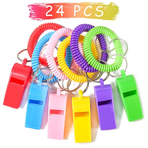 PROLOSO PRLOSO 24 Pieces Whistle Bracelets with Keychain for Kids Party Favors Noisemaker Plastic Sports Party Whistle Toys Bulk - Image 1