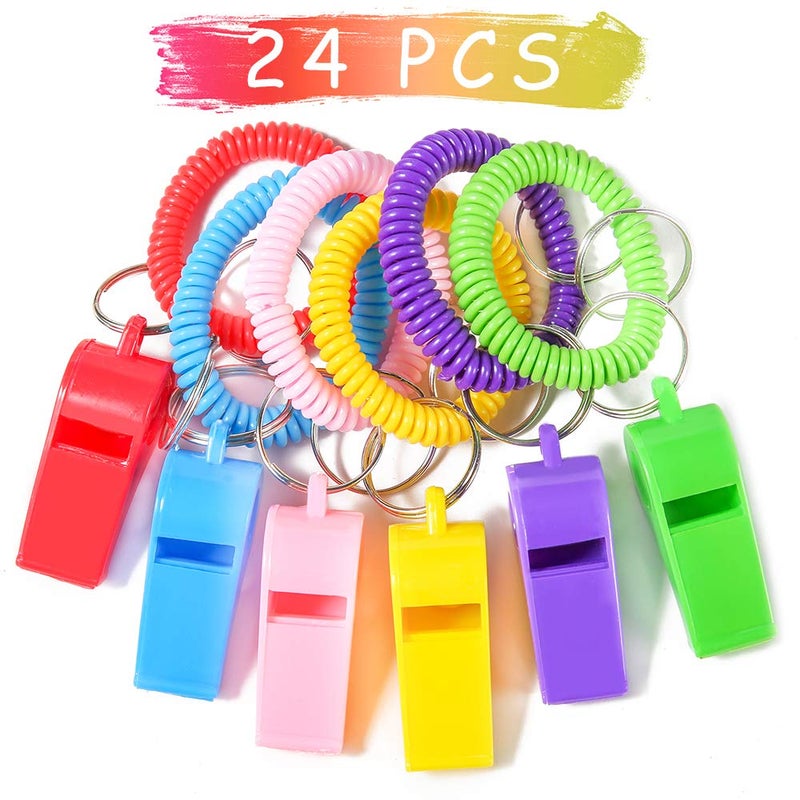 PROLOSO PRLOSO 24 Pieces Whistle Bracelets with Keychain for Kids Party Favors Noisemaker Plastic Sports Party Whistle Toys Bulk - Image 3