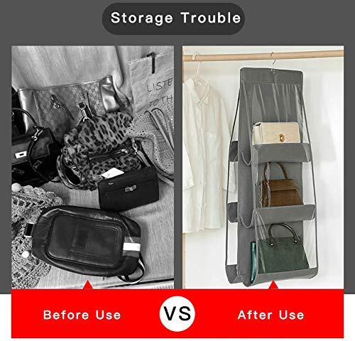 Coolkart 6 Pocket PVC Storage Bag Organizer Hanging Bags Closet Organizer Wardrobe Rack Hangers Holder for Fashion Handbag Purse Pouch Multi - Image 5
