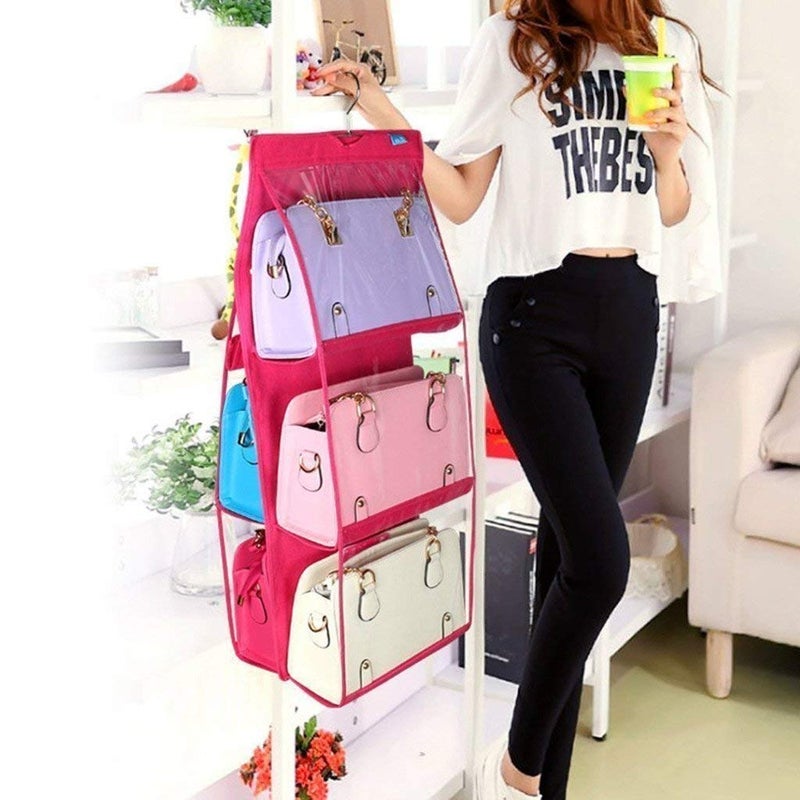 Coolkart 6 Pocket PVC Storage Bag Organizer Hanging Bags Closet Organizer Wardrobe Rack Hangers Holder for Fashion Handbag Purse Pouch Multi - Image 4