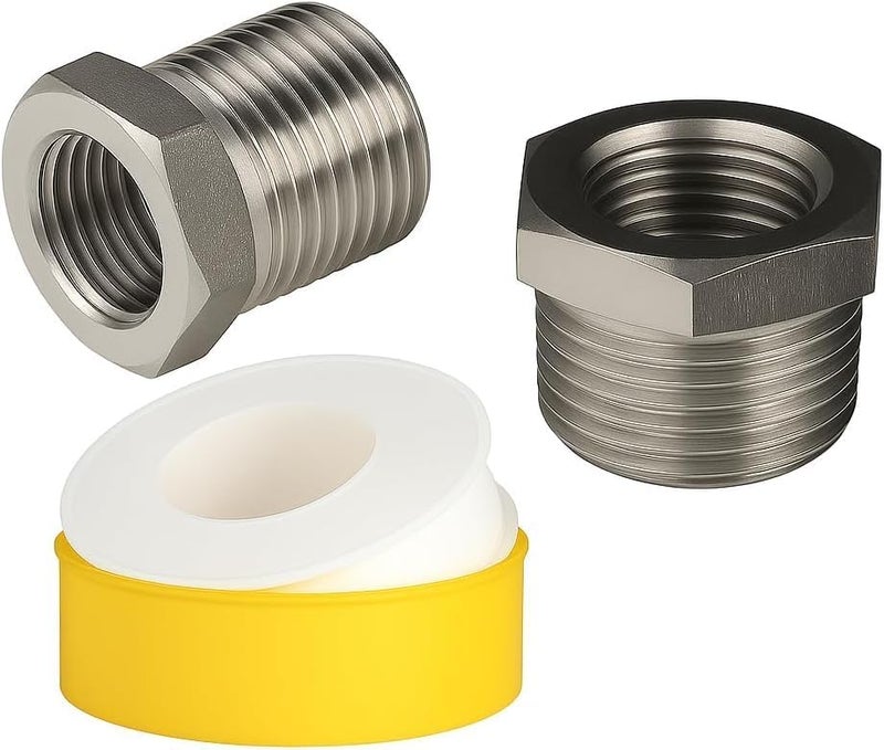 ETAVA 1/2 to 3/4 Reducer Bush (2Pcs) with Teflon Tape | Universal Adapter for Washing Machine, Dishwasher, Water Pipe & Angle Valve | وصلة محول قطعتين مع شريط تفلون للغسالة وصمام الزاوية - Image 1